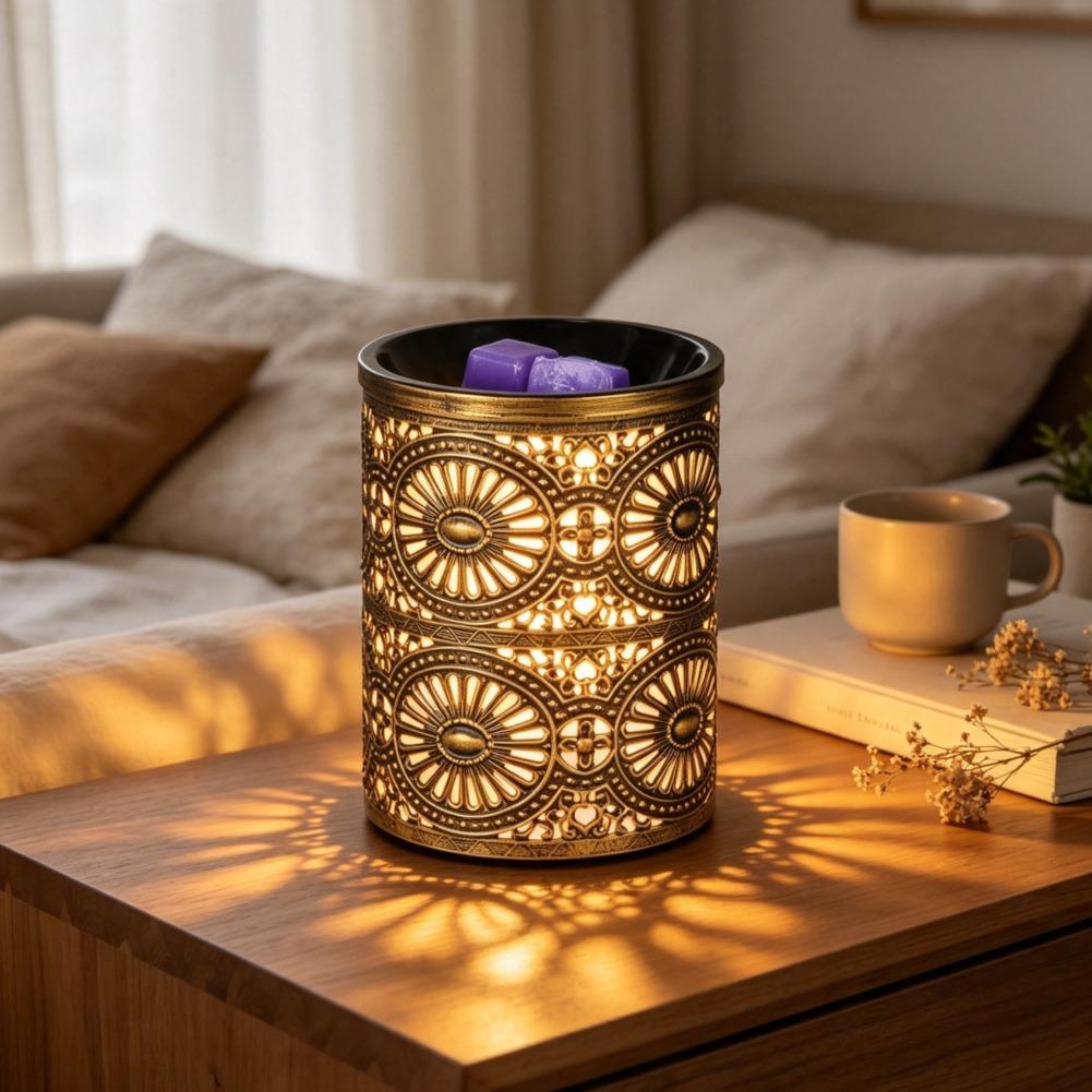 新しい香りのナイトライト、金色の幾何学模様の鉄製キャンドルス - Home Fragrance Us のレビューと価格